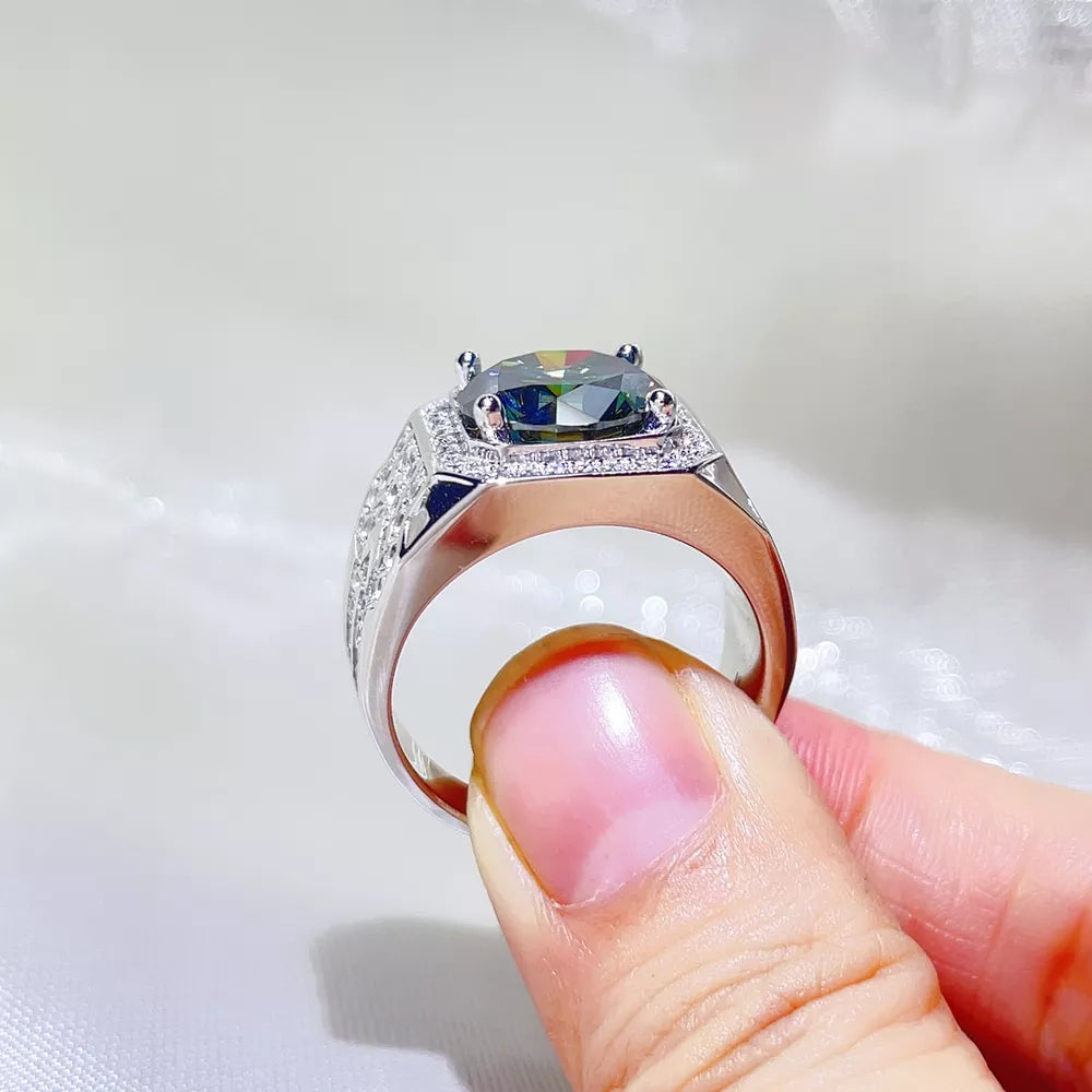 925 Sterling Silver Moissanite Solitaire Cocktail Ring, side view
