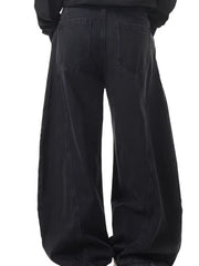 Men's dark wash 100% cotton wide leg jeans with pockets.