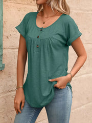 Teal relaxed fit Henley t-shirt with button detail and cuffed short sleeves