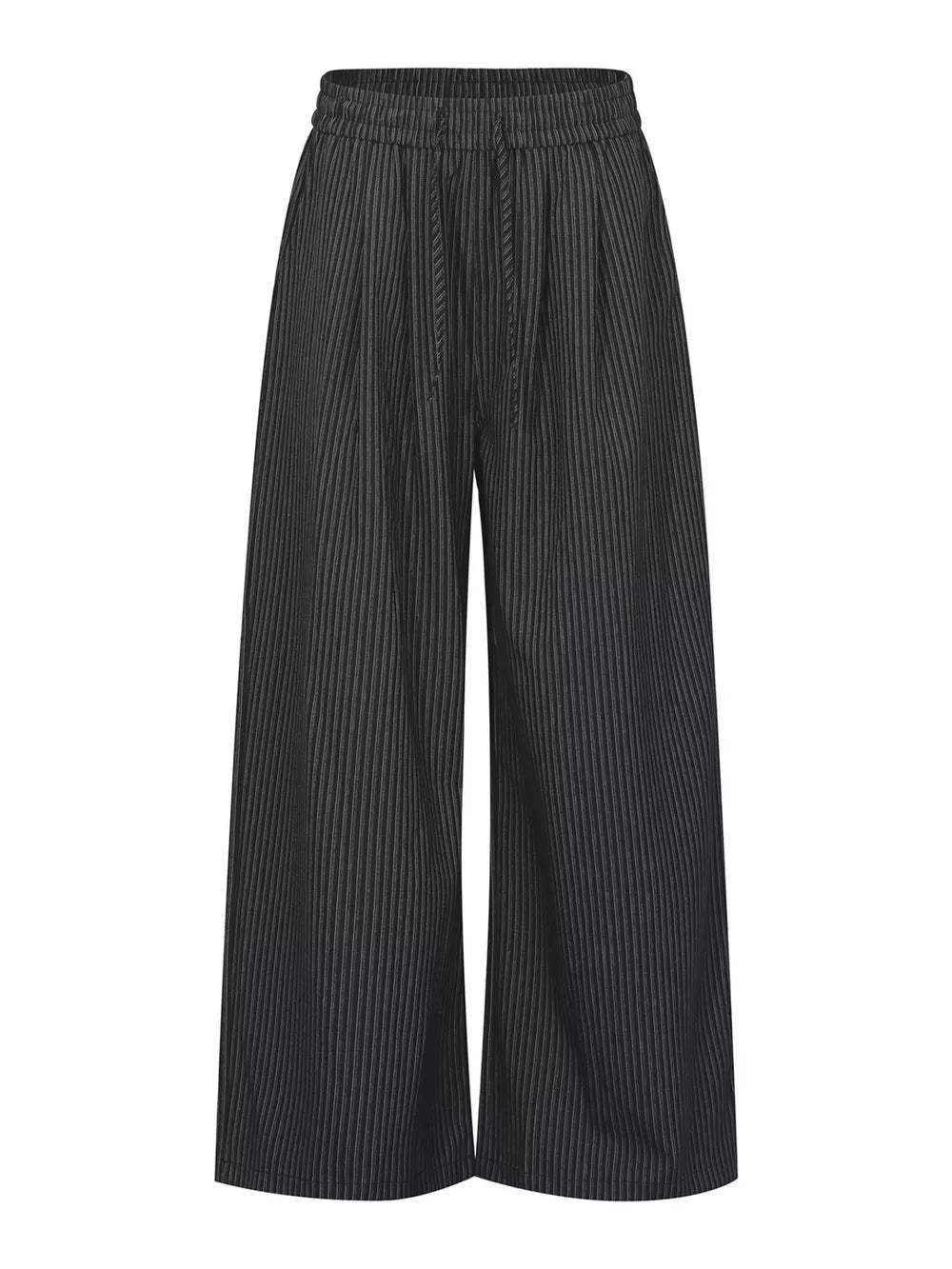 Men's Striped Wide-leg Drawstring Pants in Gray, front view