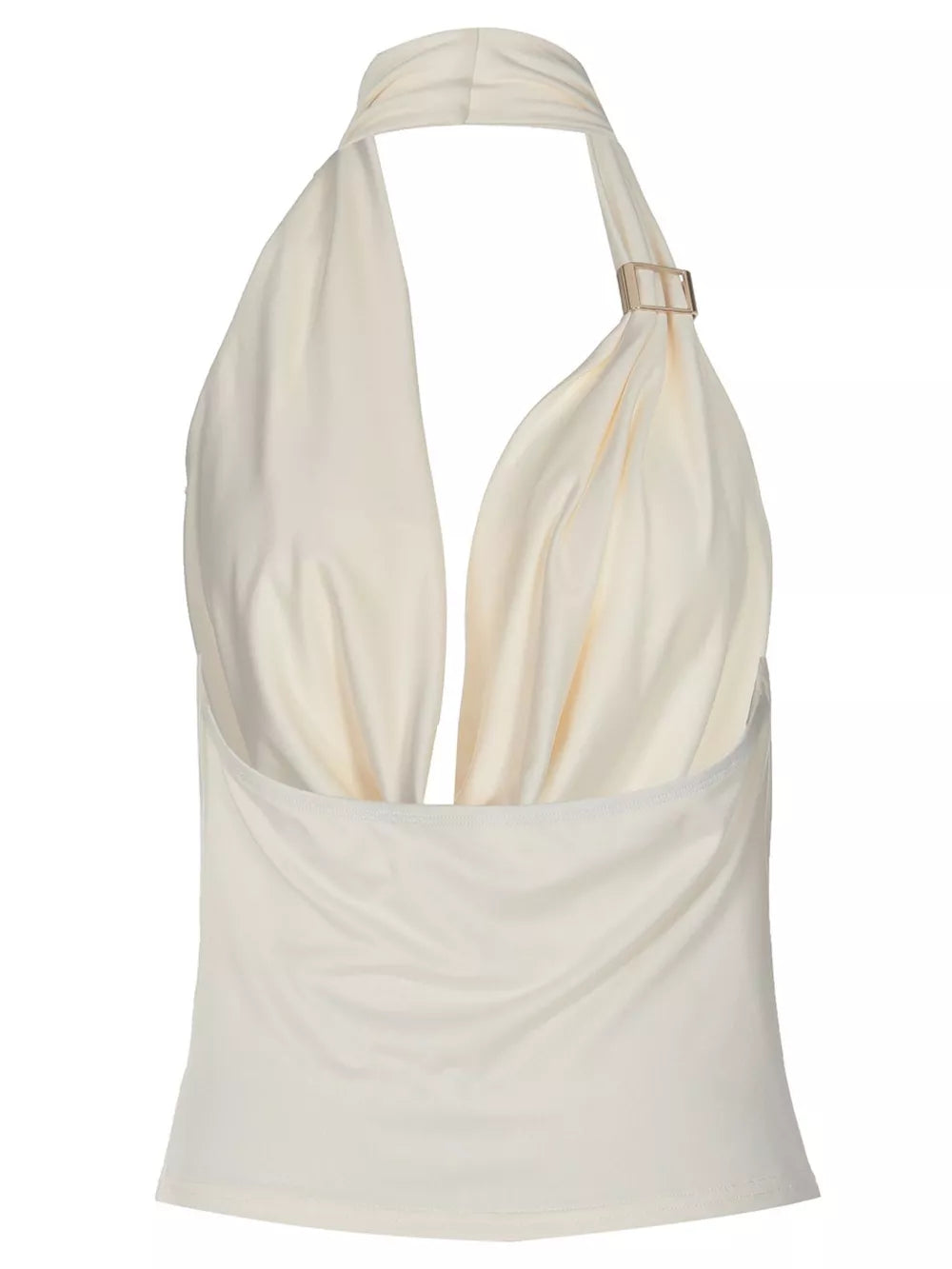 Apricot cowl neck ruched tank top with gold detail