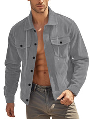 Casual Corduroy Jacket With Flap Pockets