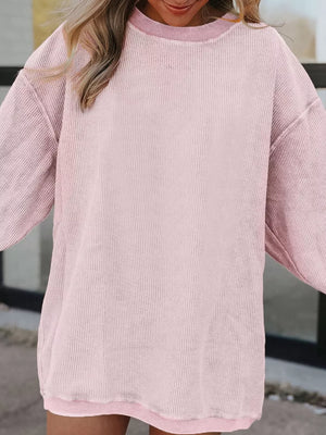 Ribbed Corduroy Oversized Sweatshirt in Dusty Pink, model styling view