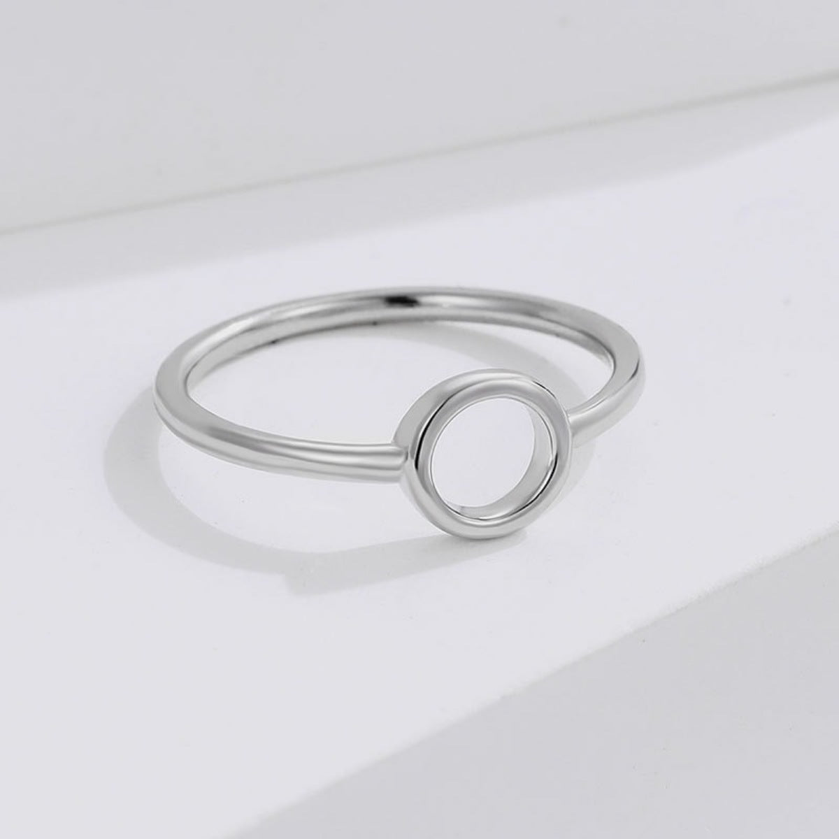 Sterling silver minimalist circle ring with a thin band.