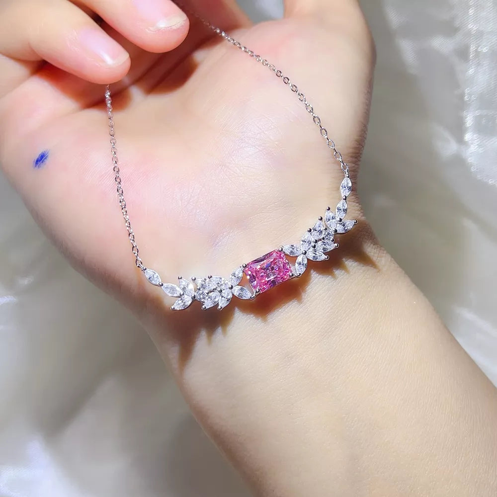 0.5 Carat Sterling Silver Floral Moissanite Necklace, side view