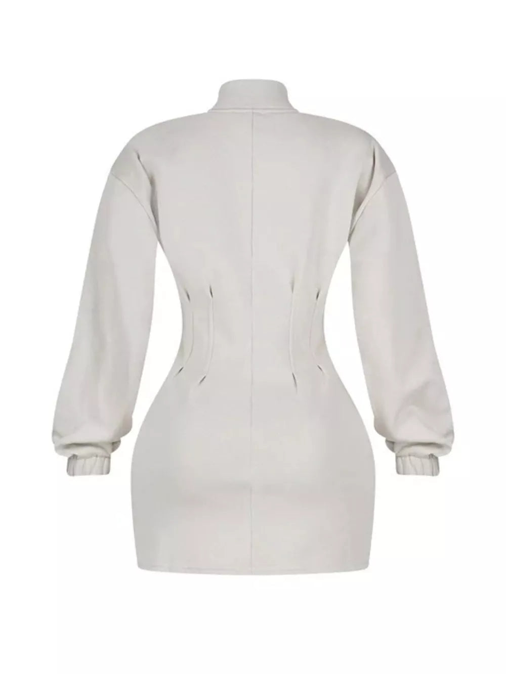 Casual Zip-up Long Sleeve Mini Dress in Off-white, editorial view