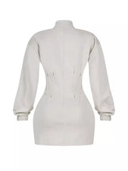 Casual Zip-up Long Sleeve Mini Dress in Off-white, editorial view