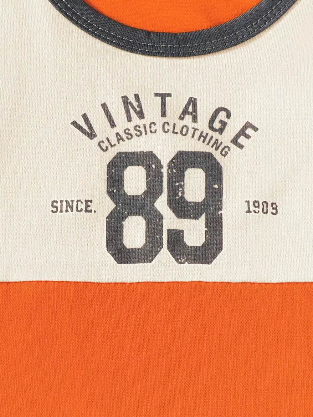 Color block baby set with "Vintage Classic Clothing 89 Since 1909" graphic print