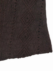 Brown knit maternity shirt with diamond lace detail and ruffled V-neck.