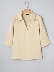 Apricot crinkled texture shirt with Johnny collar and cutout detail