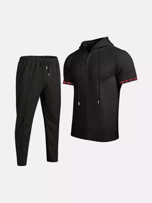 Men's Casual Short-sleeve Hoodie And Pants Set, model styling view