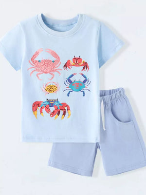 Children's Crab Print Tee And Shorts Set, side view