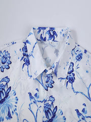Men's Full Size Floral Print Button-down Shirt in Light Blue, model styling view