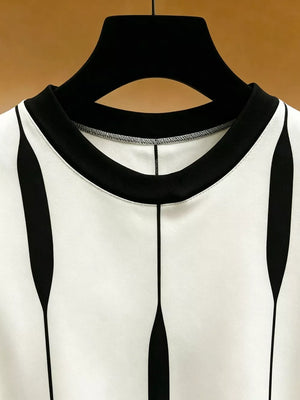 Contrast Vertical Stripe Long Sleeve Blouse in White, close-up detail