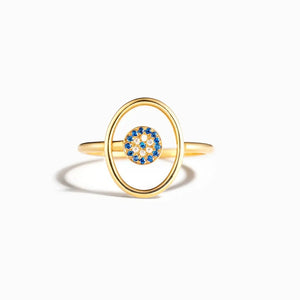 Gold oval ring with blue and white evil eye detail