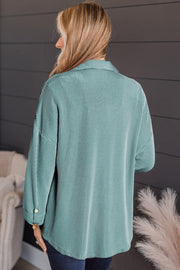 Textured stripe oversized overshirt in turquoise with button cuff detail.