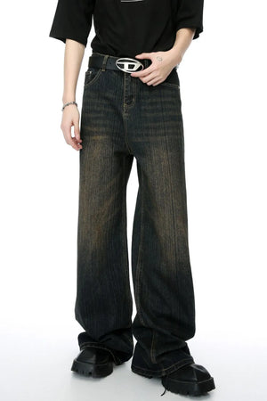 Skyline Swagger wide-leg jeans in dark wash denim with a faded, distressed look.