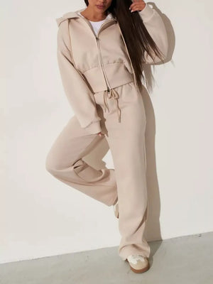 Zip-up Hoodie And Wide-leg Pants Set in Pink, back view