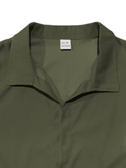 Military green long-sleeve men's polyester shirt with a spread collar.