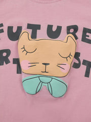 Children's Cat Graphic Round Neck T-shirt, model styling view