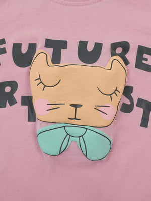 Children's Cat Graphic Round Neck T-shirt, model styling view