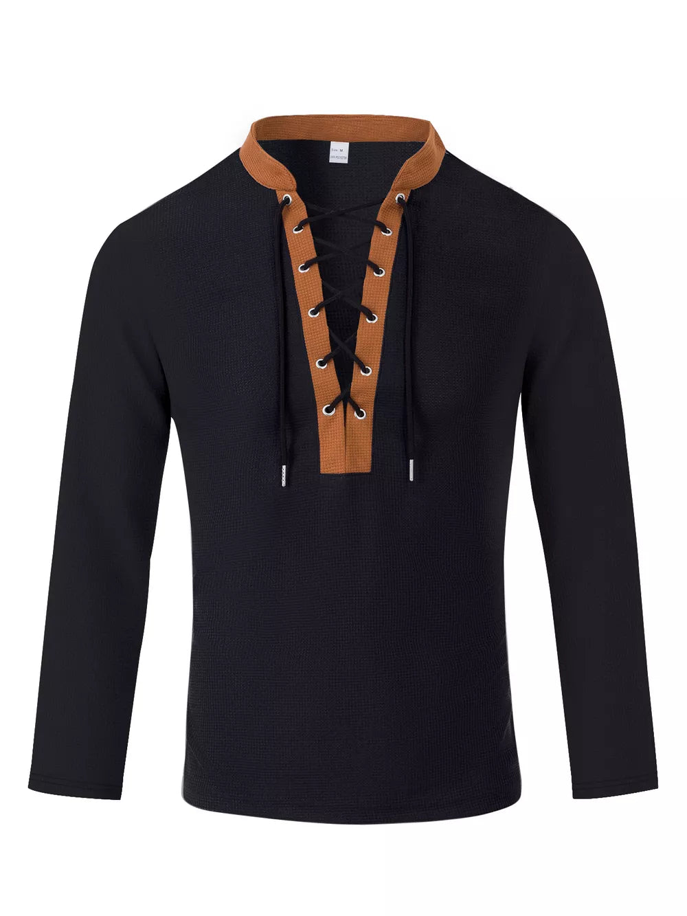 Men's Vintage Lace-up Long Sleeve Henley Plus Size, side view