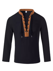 Men's Vintage Lace-up Long Sleeve Henley Plus Size, side view