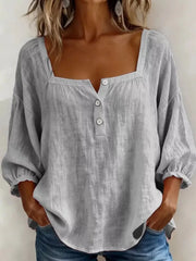 Full Size Square Neck Button Detail Blouse, close-up detail
