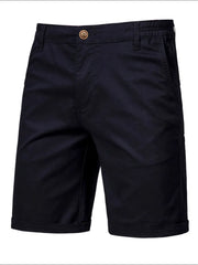 Navy chino shorts with elastic waist and cuffed hem