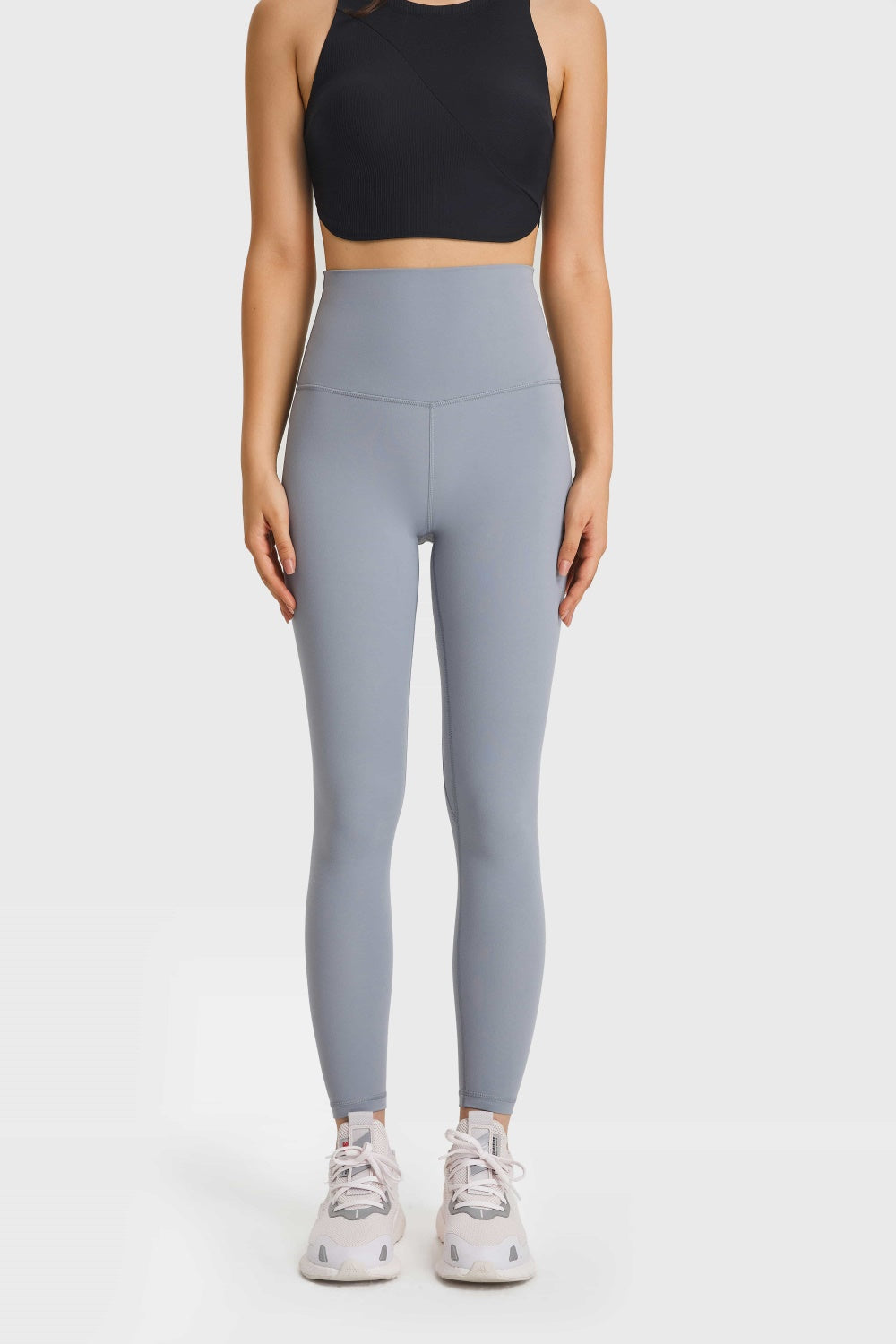 SoftLux high rise leggings in Steel, with a seamless waistband and full length.