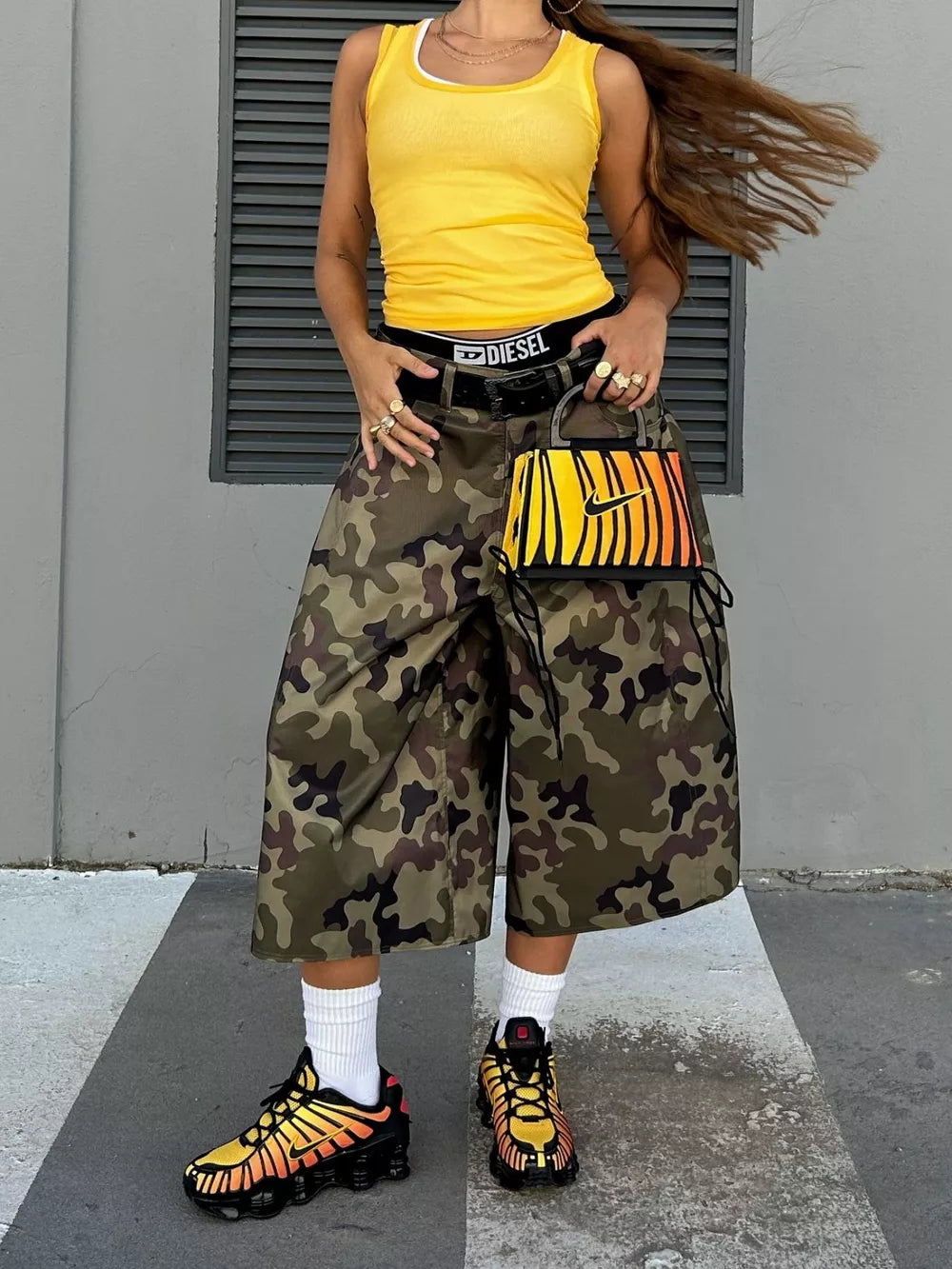 Camouflage Wide-leg Cropped Pants in Polish Camouflage, side view