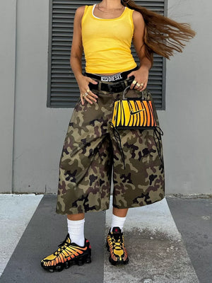 Camouflage Wide-leg Cropped Pants in Polish Camouflage, side view