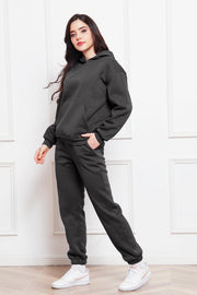 Dark Gray relaxed fit hoodie with front pocket and matching joggers.