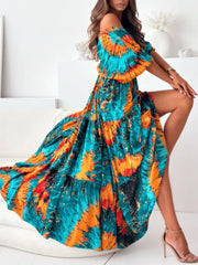 Printed V-neck Balloon Sleeve Maxi Dress in Black, view 12