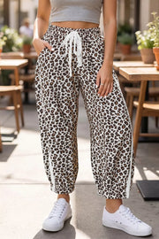 Leopard Print Ankle-length Elastic Waist Pants in Black, back view