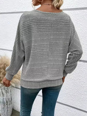 Gray ribbed acrylic sweatshirt with dolman sleeves and crew neck, shown from the back.