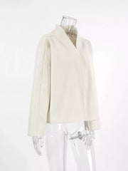 Elegant Stand Collar Open Front Outerwear in White, alternate angle