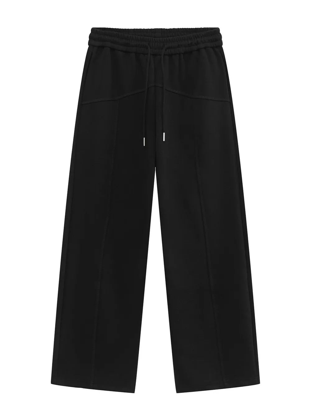 Black cotton sweatpants with drawstring waist and wide legs.