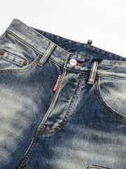 Men's Distressed Wash Jeans in Dark, close-up detail