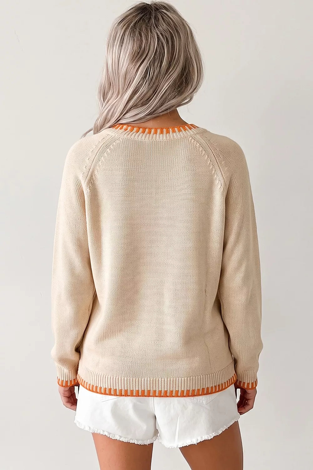 Floral Embroidery Pumpkin Long Sleeve Sweater, close-up detail