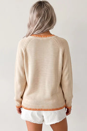 Floral Embroidery Pumpkin Long Sleeve Sweater, close-up detail