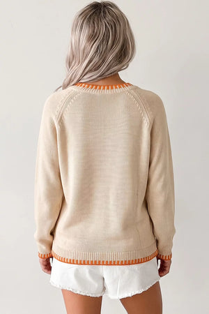 Floral Embroidery Pumpkin Long Sleeve Sweater, close-up detail