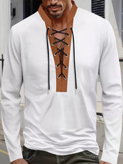 Men's Vintage Lace-up Long Sleeve Henley Plus Size, front view