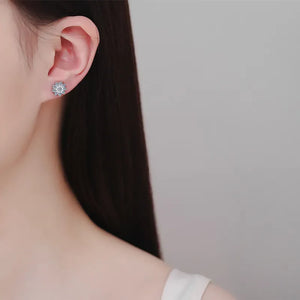 Crystal cluster snowflake stud earrings in silver, delicate and sparkling.