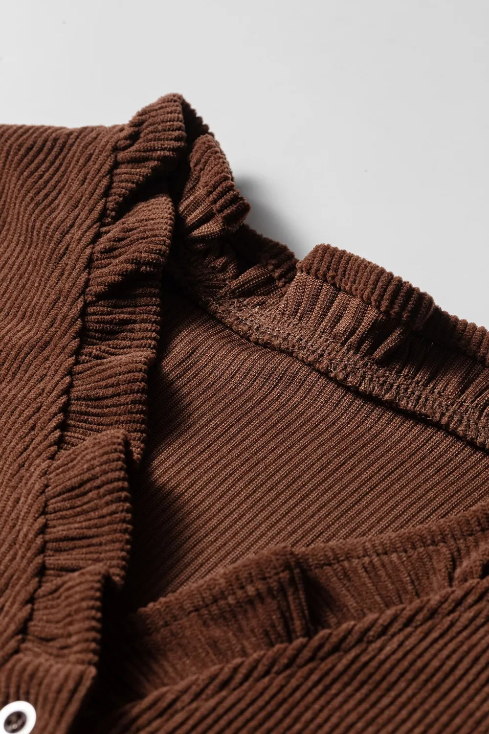 Solid Color Ruffle Trim V Neck Corduroy Jacket, alternate angle