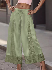 Lace Trim Wide-leg Cropped Pants in White, view 18