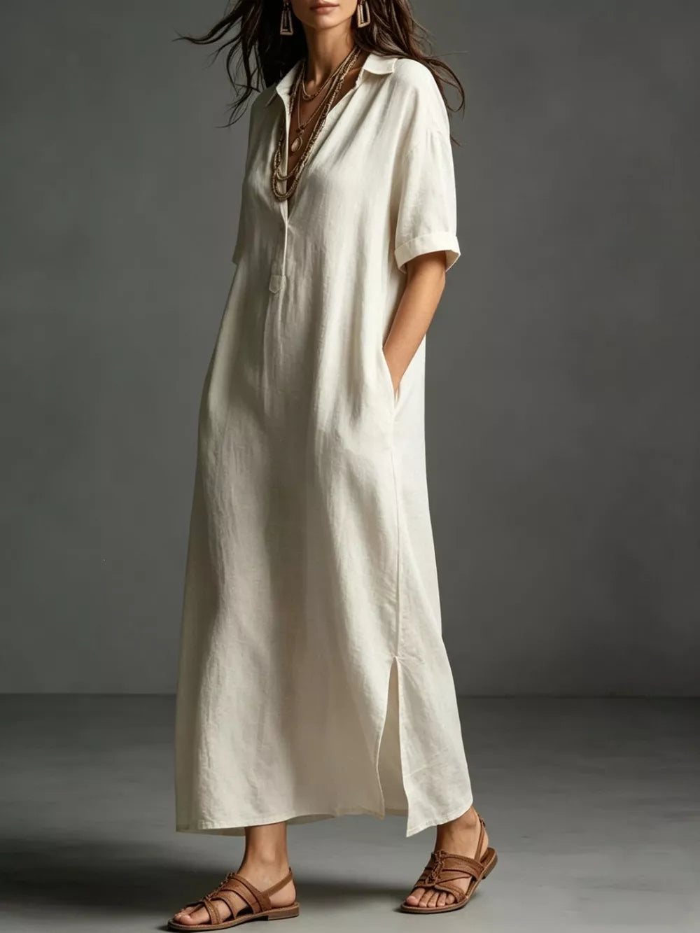 Full Size Casual Midi Shirt Dress Plus Size in Black, close-up detail