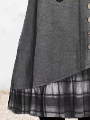 Asymmetrical Plaid Patchwork Long Sleeve Dress in Black, side view
