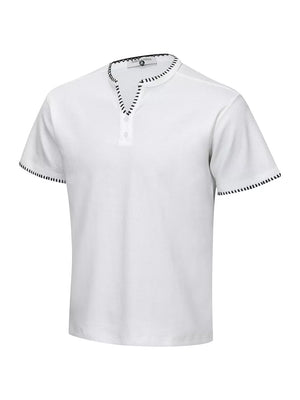 Men's Notched Short Sleeve Henley Top in White, side view