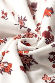 Gathered bust floral puff sleeve blouse in white with red and pink flowers